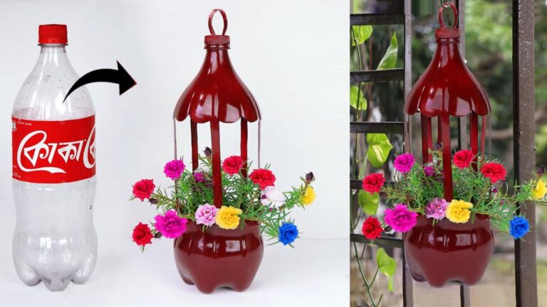 This simple trick transforms plastic bottles into stunning hanging flower pots…
